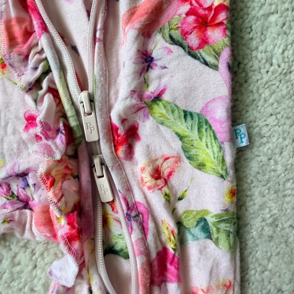 Posh Peanut Pink Flamingo “Leilani” Footie Ruffled Zippered One Piece - Picture 5 of 12